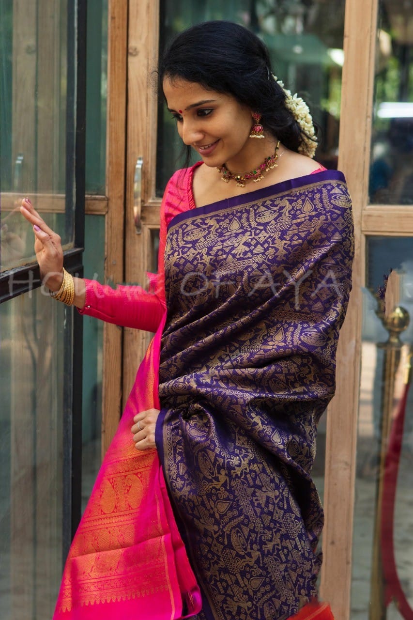 Glorious Purple Color Soft Lichi Silk Saree