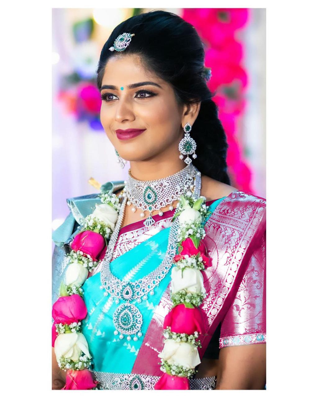 Pretty Sky Blue With Pink Color Silk Saree