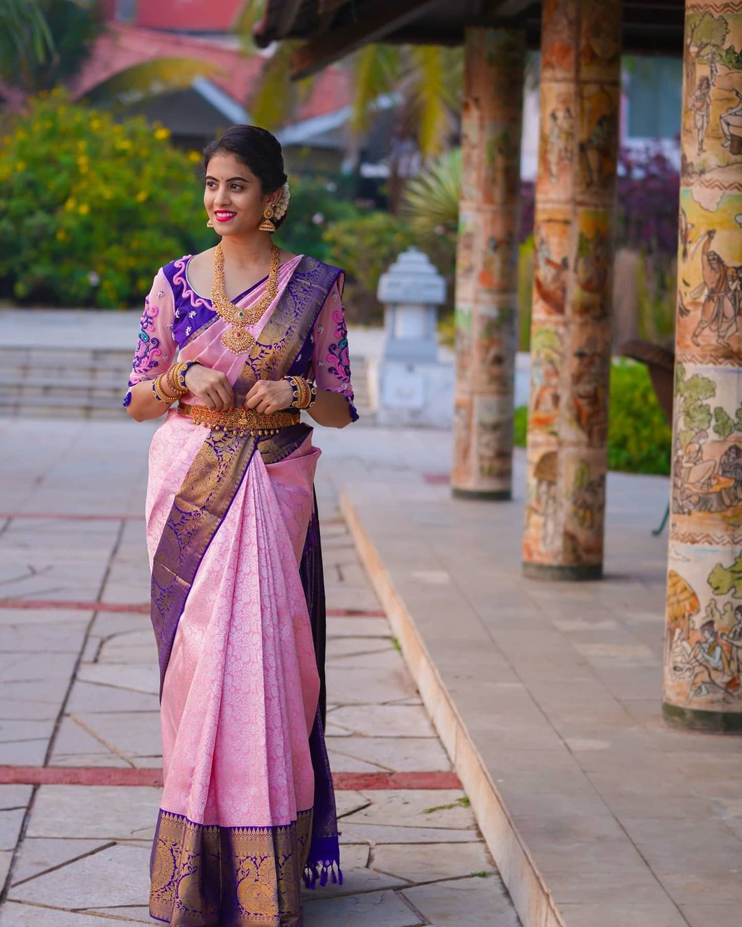 Pink With Purple Color Soft Silk Saree