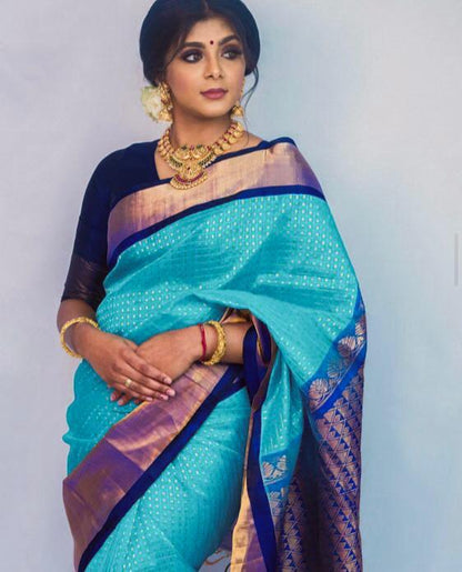 Fantastic Sky Blue Color Soft Banarasi Silk Saree