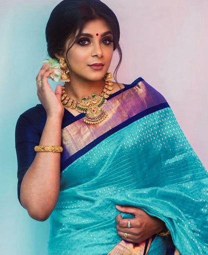 Fantastic Sky Blue Color Soft Banarasi Silk Saree