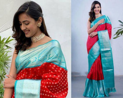 Sky Blue With Red Color Fashionable Saree