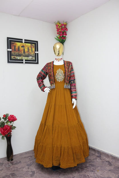 Designer Yellow Color Gown With Koti