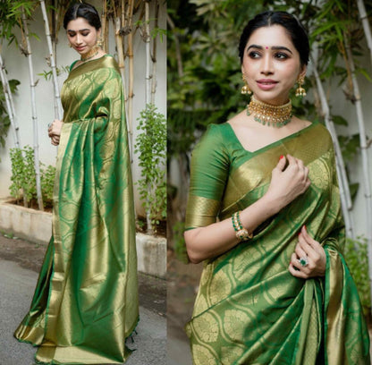 Opulent Green Color Pure Soft Lichi Silk Saree