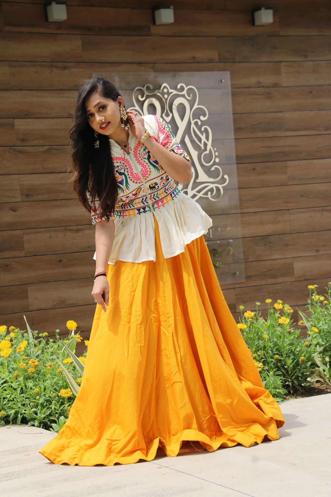 Designer Yellow Embroidery Work Top With Lehenga