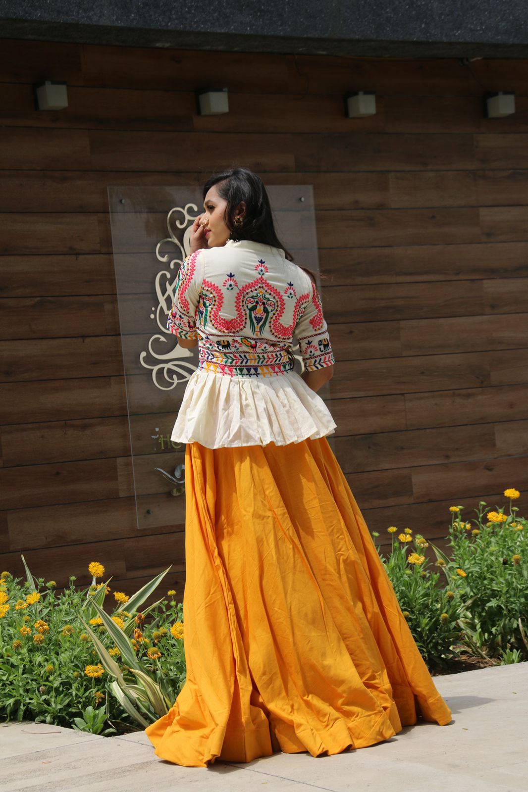 Designer Yellow Embroidery Work Top With Lehenga