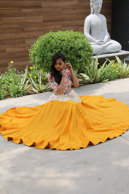 Designer Yellow Embroidery Work Top With Lehenga