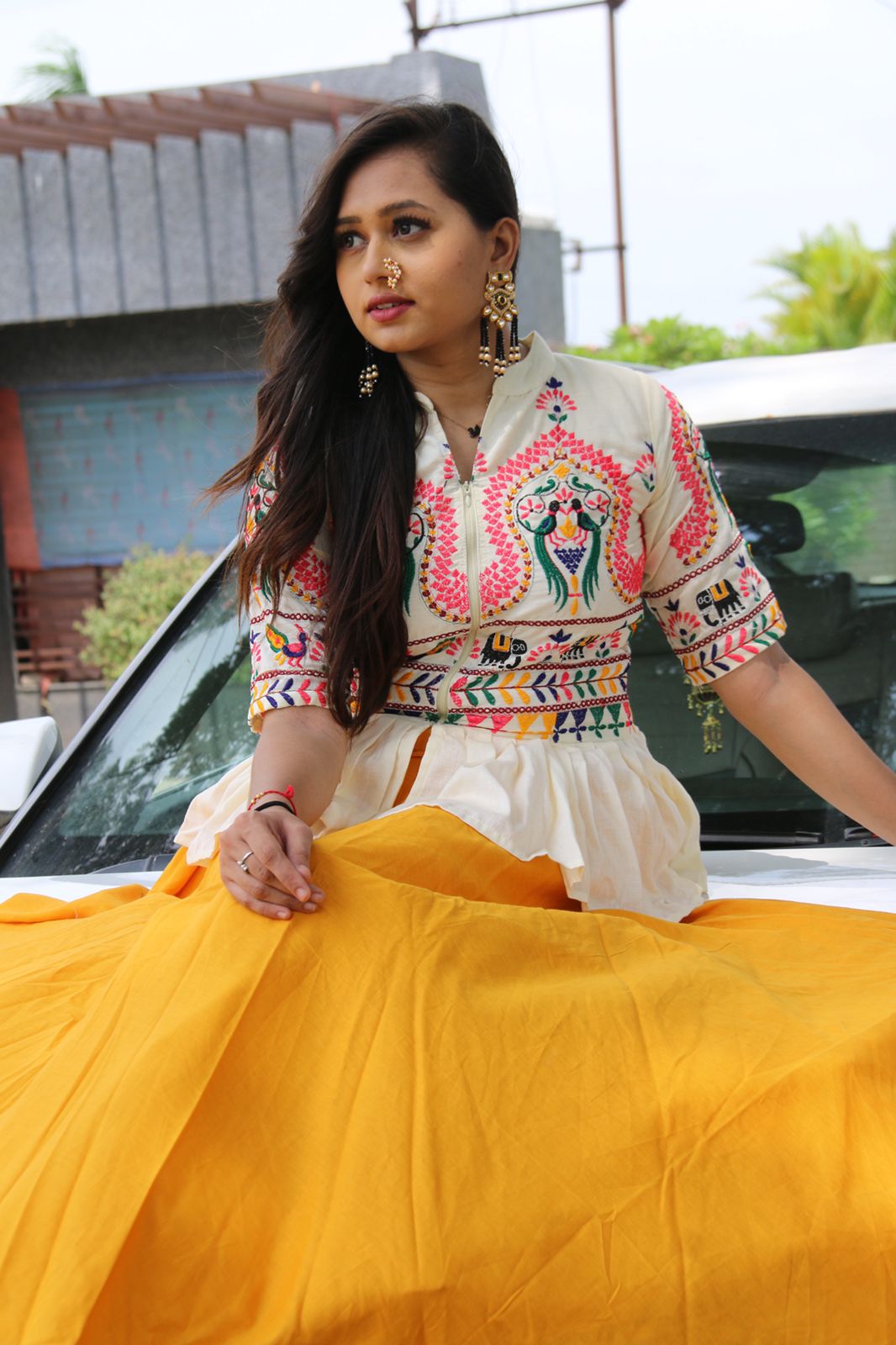 Designer Yellow Embroidery Work Top With Lehenga