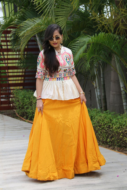 Designer Yellow Embroidery Work Top With Lehenga