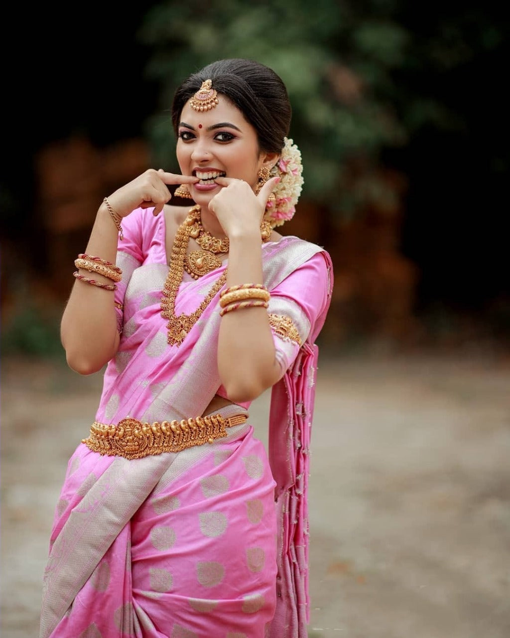 Stylish Light Pink Color Lichi Silk Silver Jari Saree