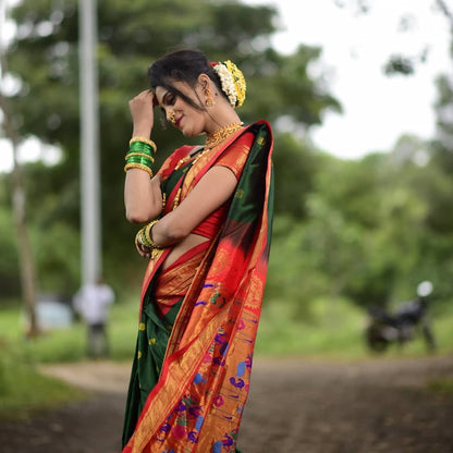 Innovative Green And Red Pethani Silk Saree