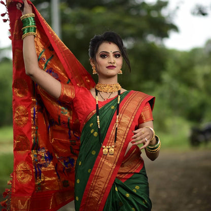 Innovative Green And Red Pethani Silk Saree