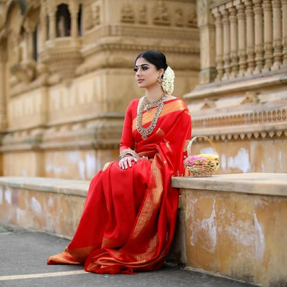 Shining Soft Silk Red Color Function Wear Saree