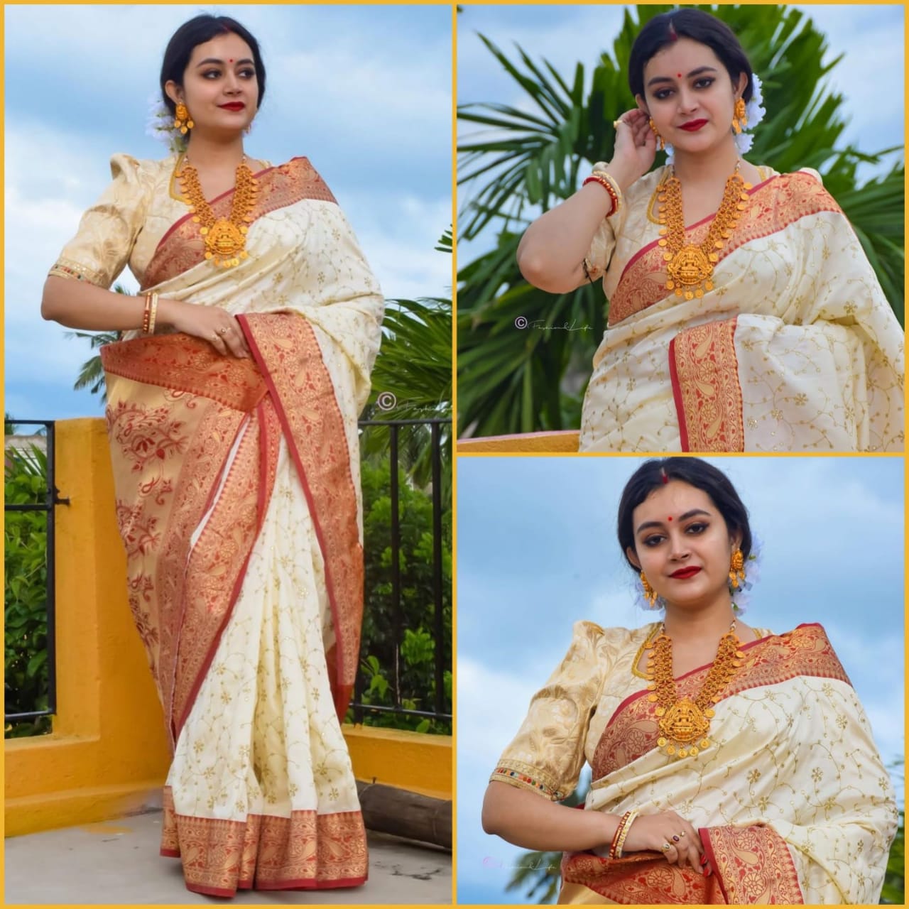 White With Red Color Function Wear Soft Silk Saree