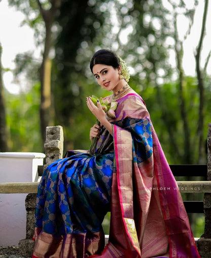 Blue & Pink Color Soft Banarasi Silk Saree