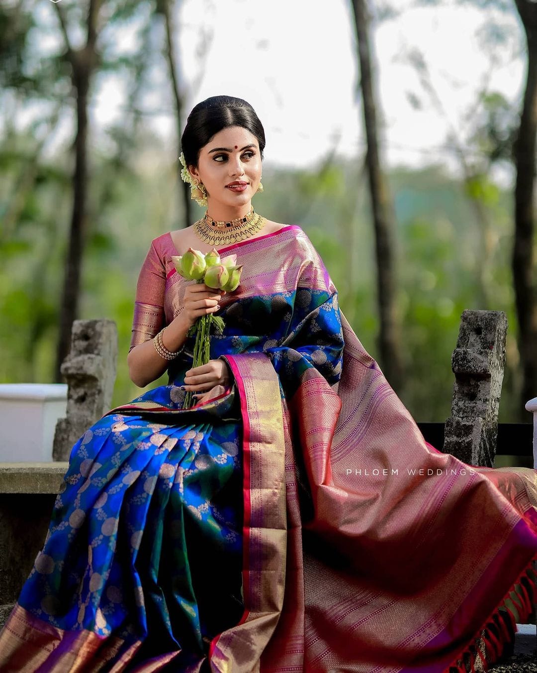 Blue & Pink Color Soft Banarasi Silk Saree