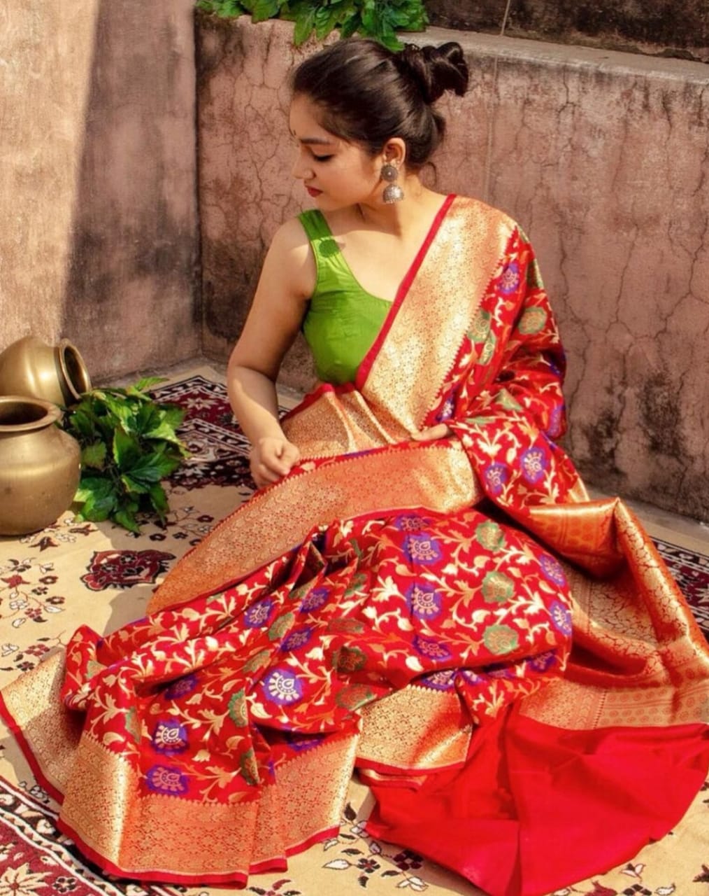 Red Color Soft Banarasi Silk Rich Wooven Border Designer Saree