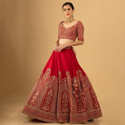 Bridal Wear Embroidery With Sequence Red Color Designer Lehengha