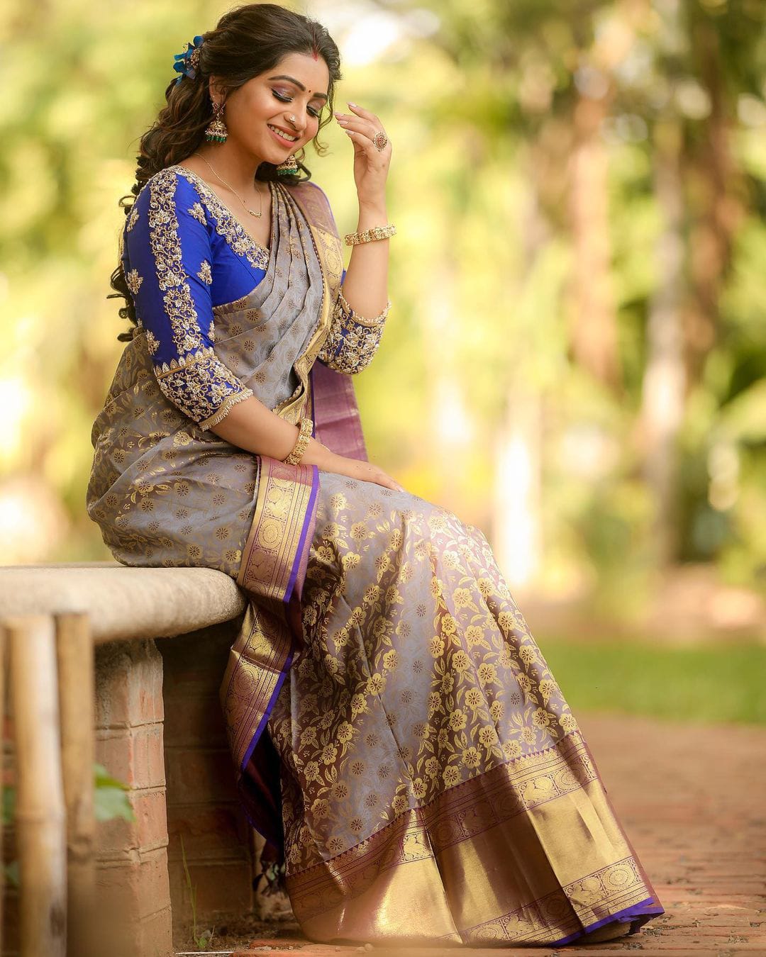 Grey Color Banarasi Soft Silk Golden Zari Saree