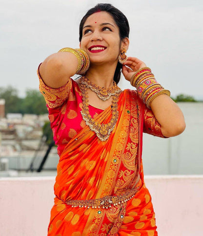 Eyes Catching Orange Color Hand Work Saree