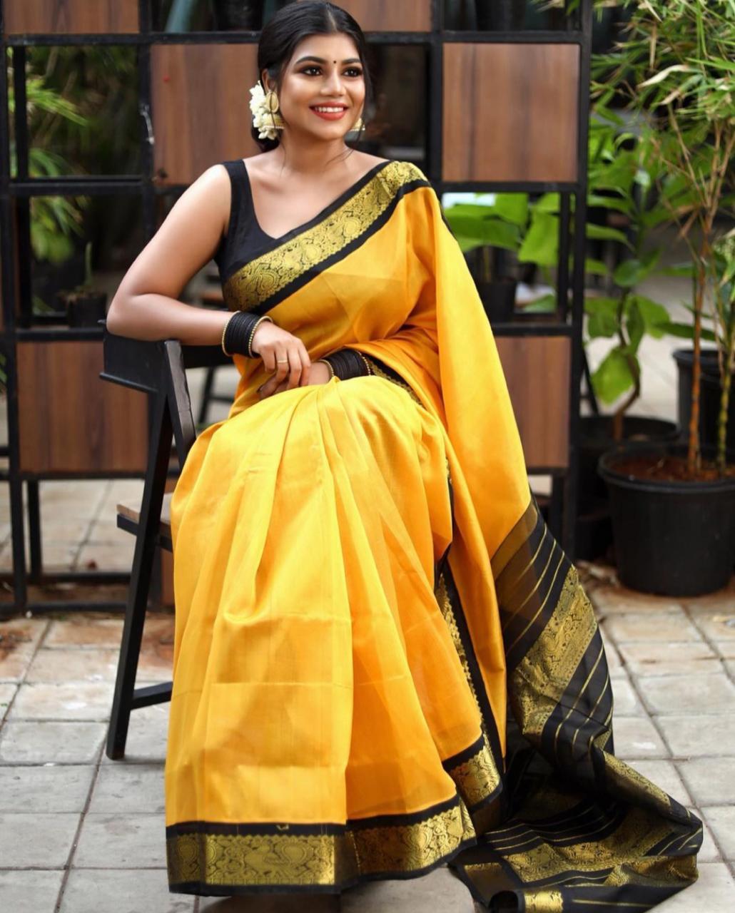 Yellow Color Banarasi Silk Beautiful Saree For Haldi