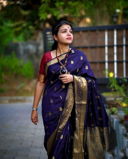 Attractive Festival Wear Navy Blue Color Banarasi Silk Saree