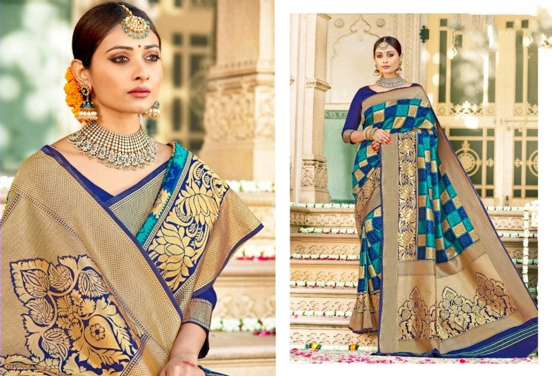 Heavy Jacquard Border Navy Blue Color Saree