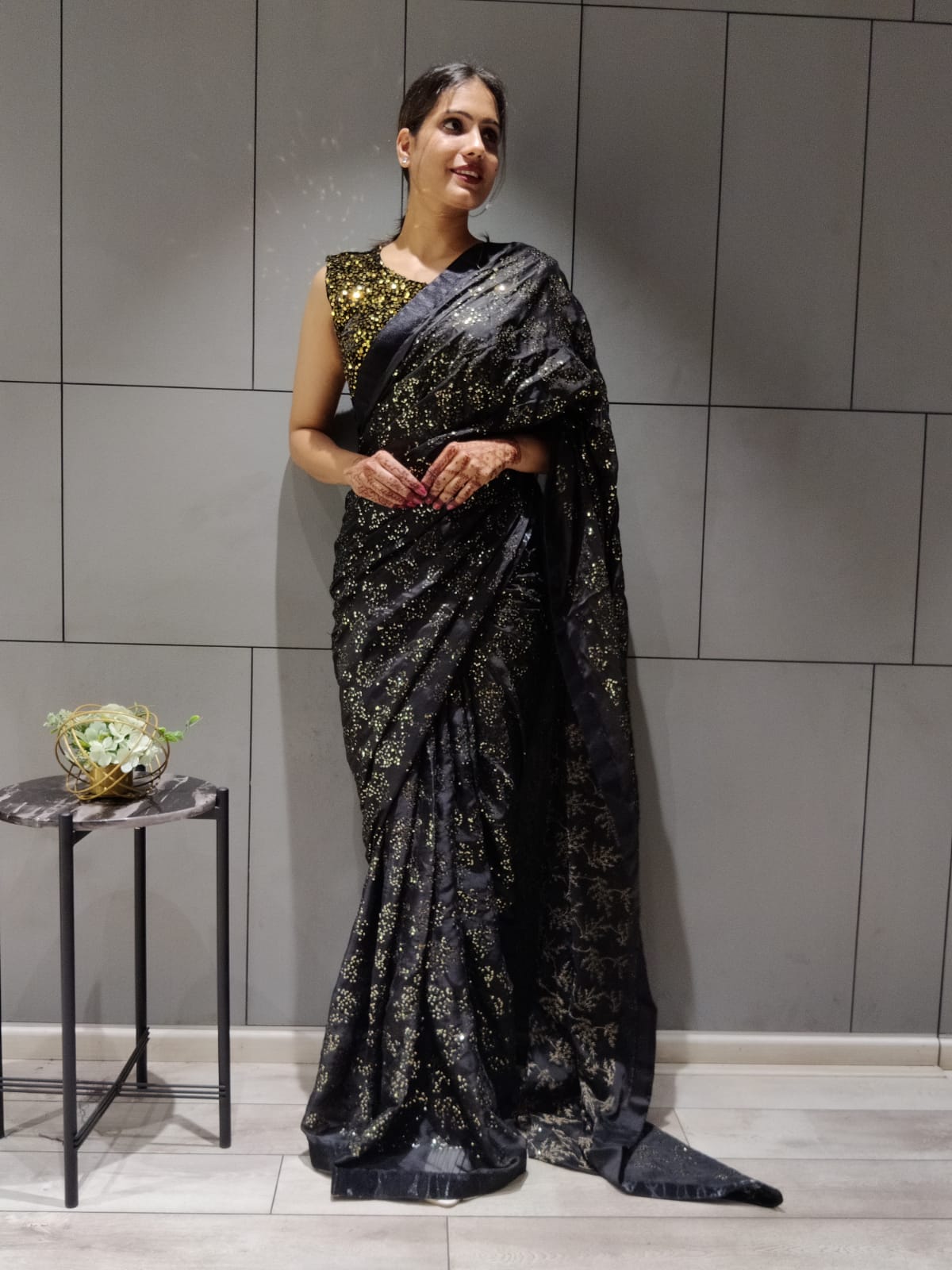 Beautiful Black Color Sequin Work Party Wear Saree