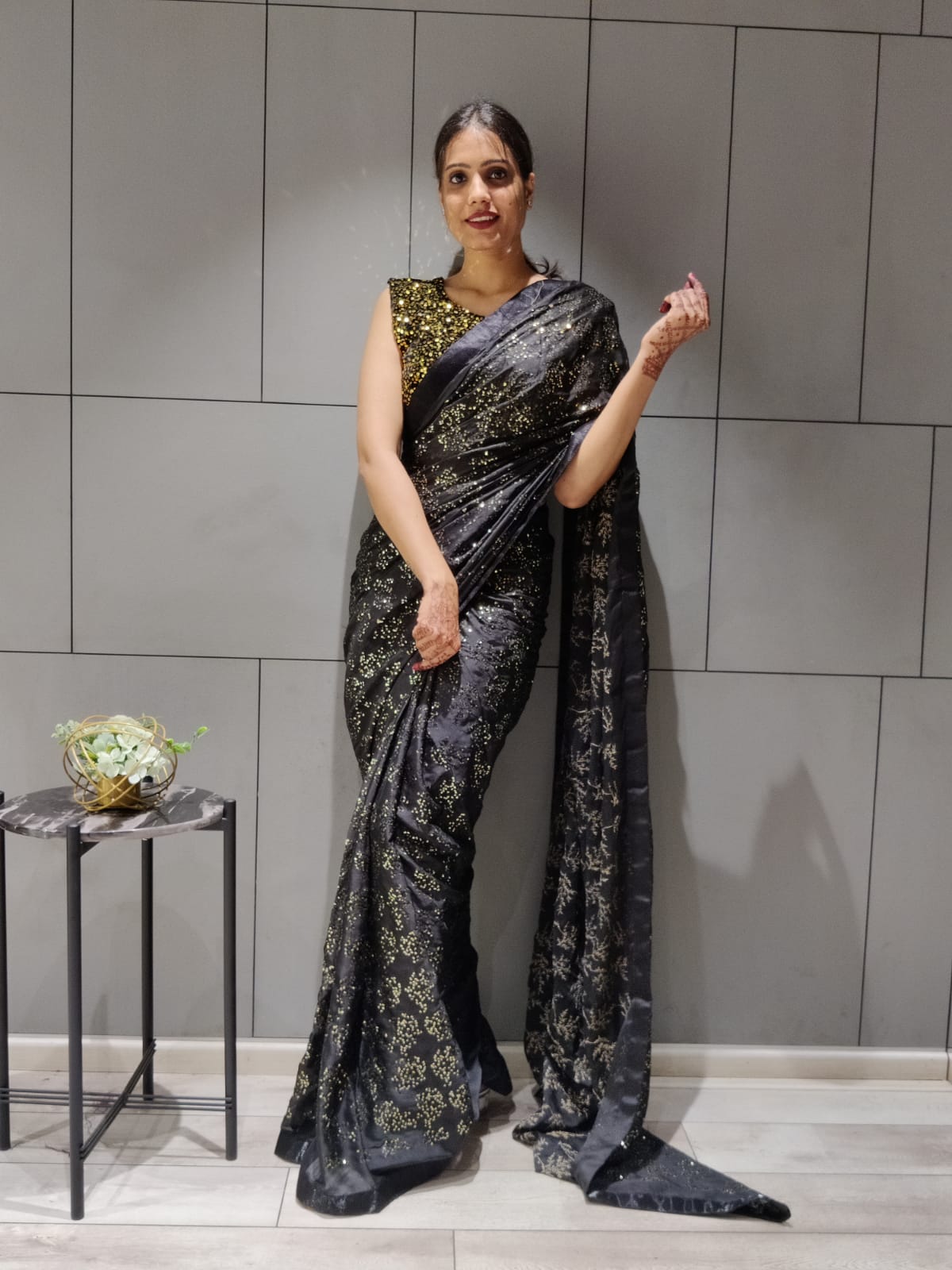 Beautiful Black Color Sequin Work Party Wear Saree