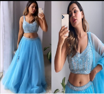 Sky Blue Color Net Zari Sequin Lehenga Choli