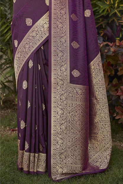 Exotic Purple Color Soft Silk Golden Border Saree