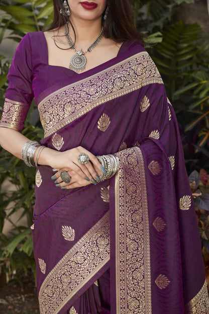 Exotic Purple Color Soft Silk Golden Border Saree