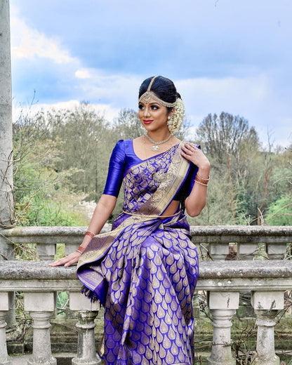 Function Wear Blue Color Banarasi Silk Saree