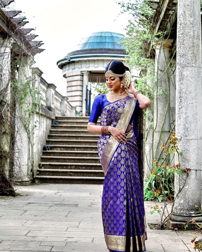 Function Wear Blue Color Banarasi Silk Saree