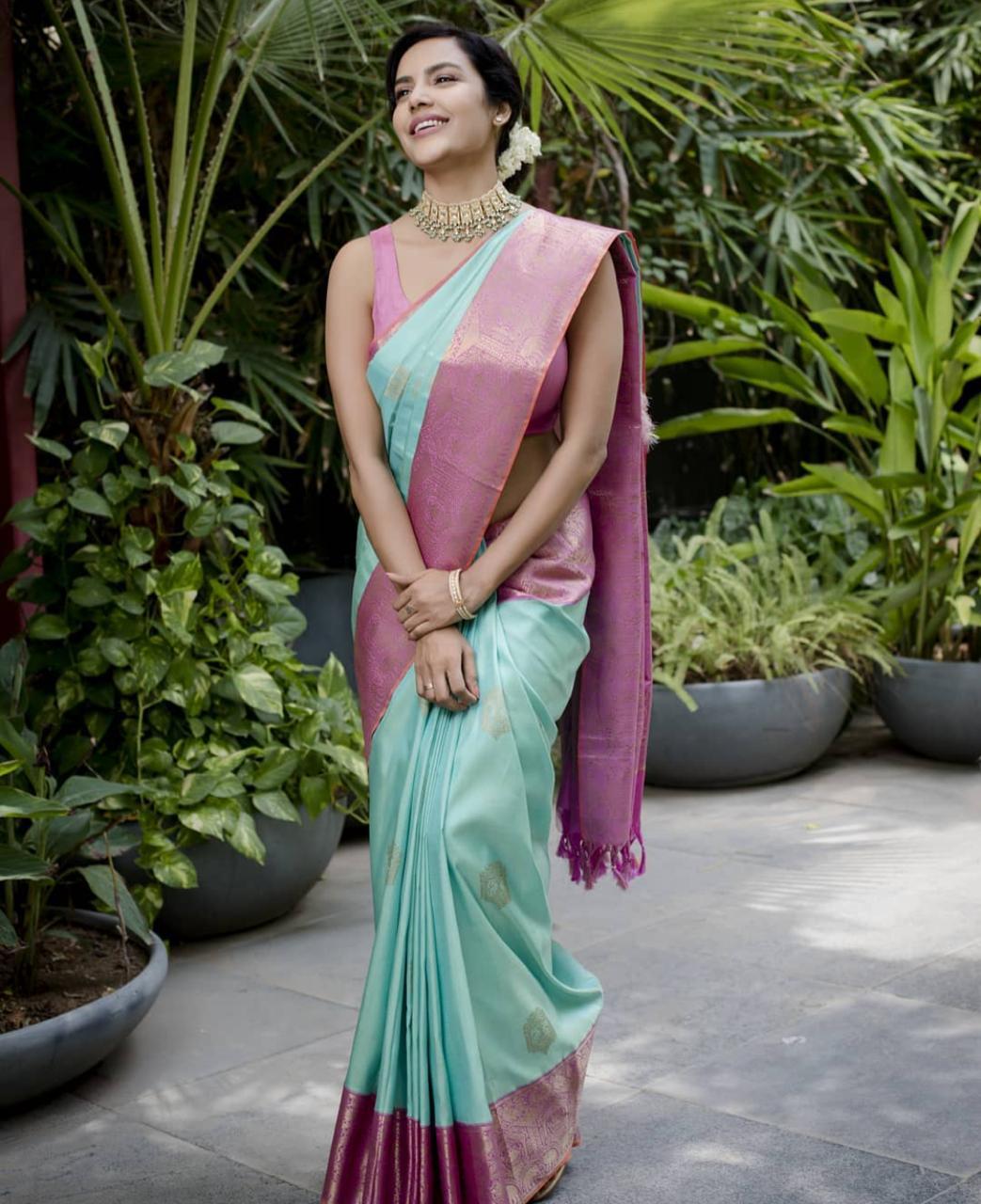 Gorgeous Light Green And Pink Color Banarasi Silk Rich Pallu Saree