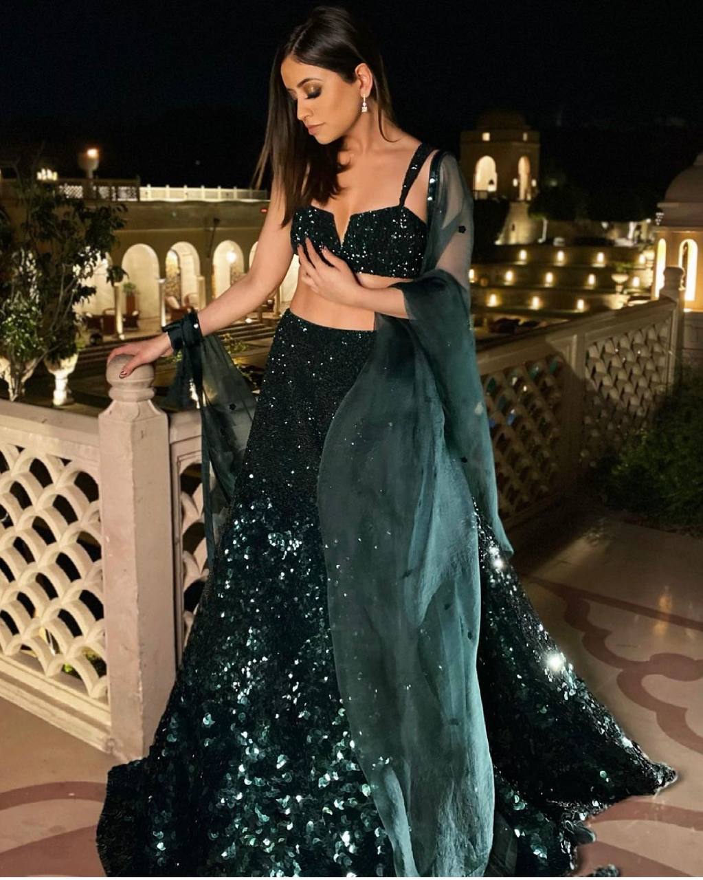 Trendy Dark Green Sequence Work Lehenga Choli