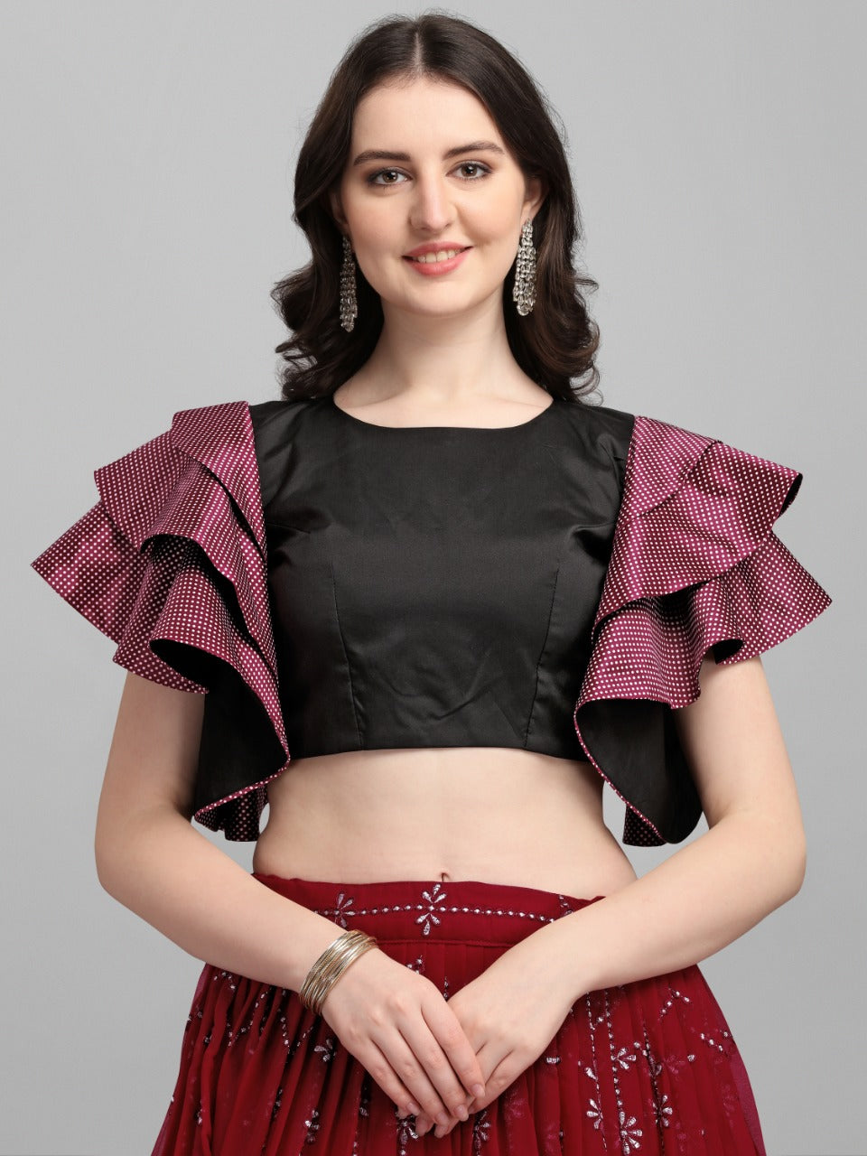 Shining  Maroon Color Embroidery Work Lehenga