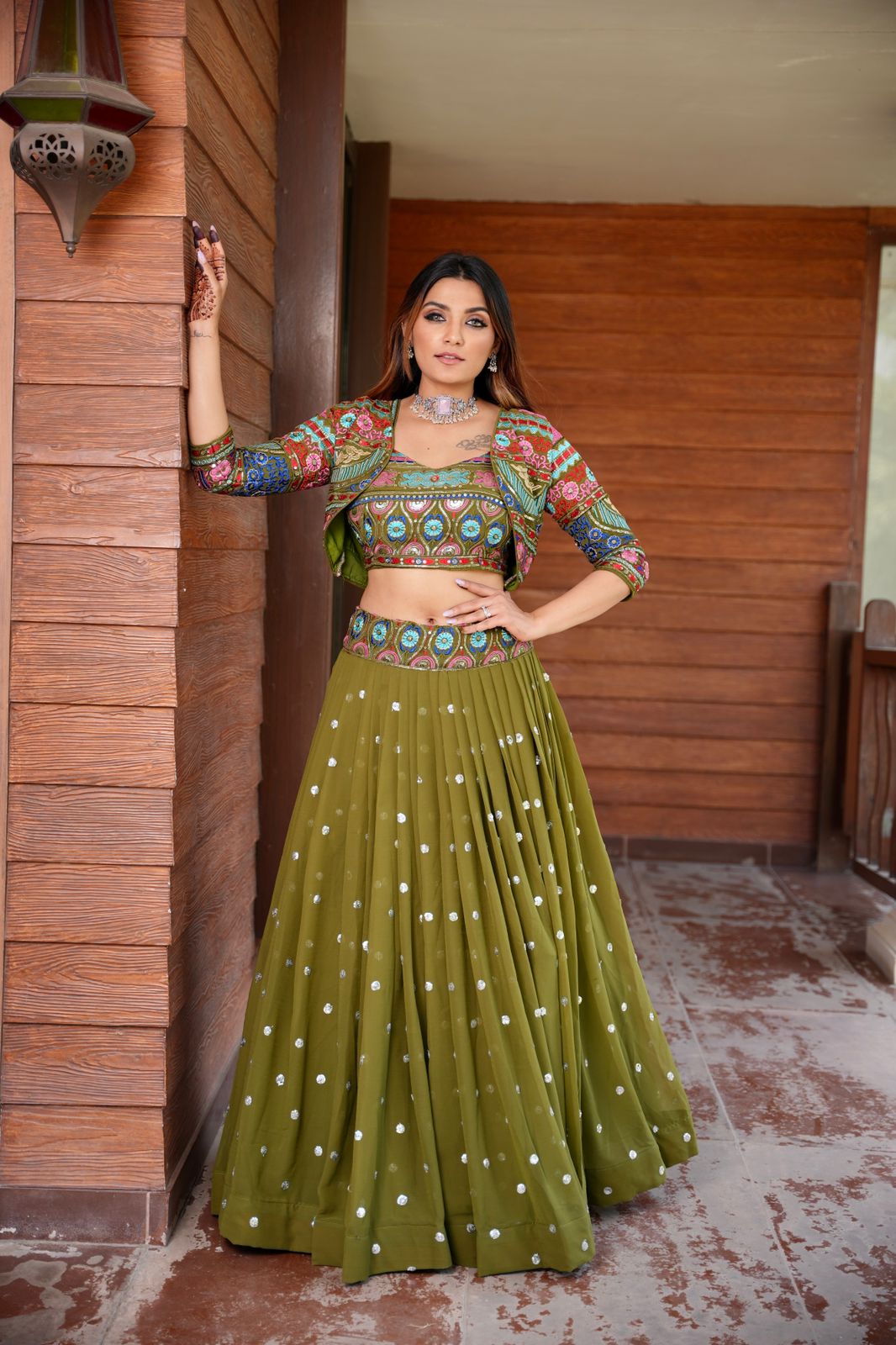 Mehndi Ceremony Wear Sequence Work Lehenga With Jacket