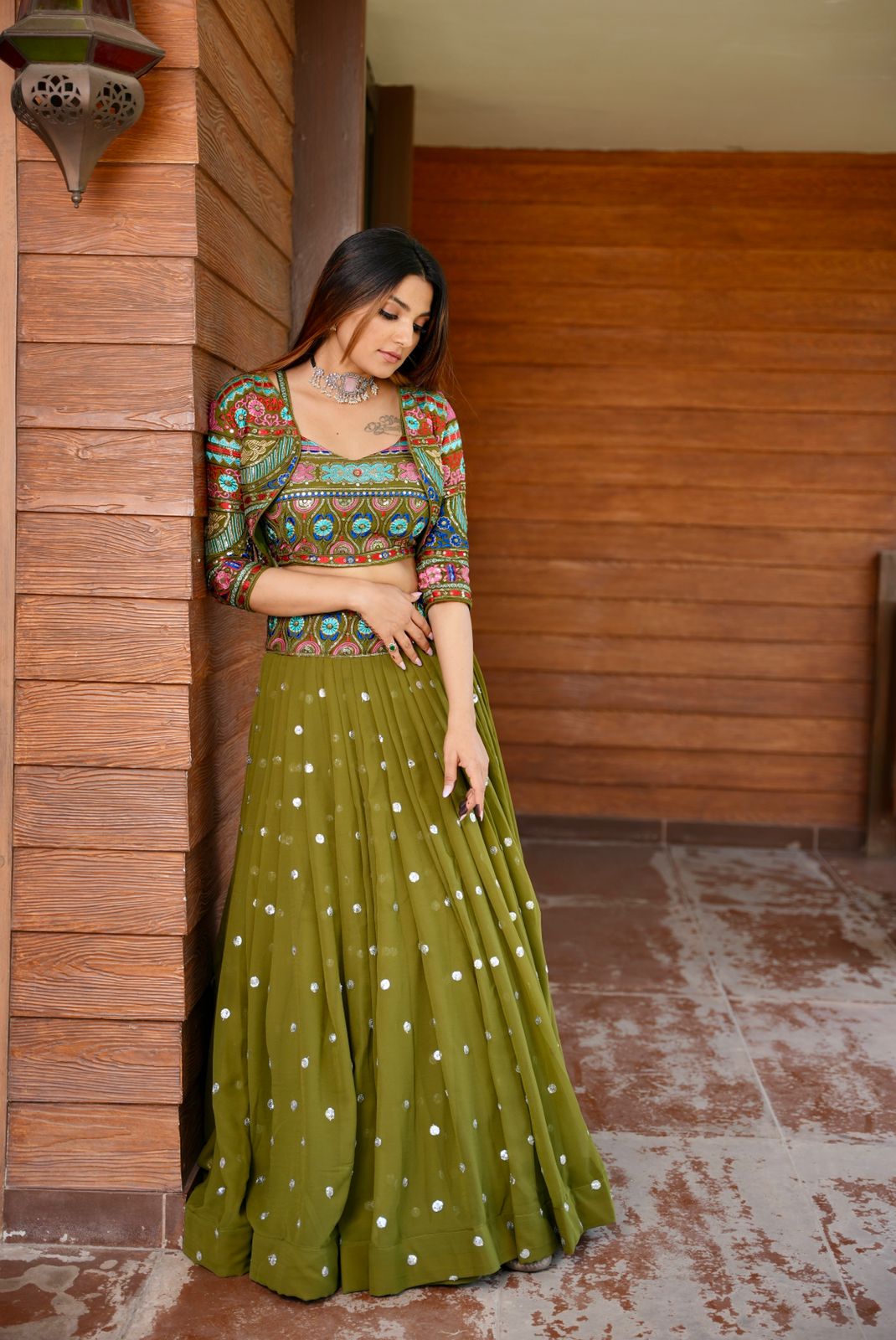 Mehndi Ceremony Wear Sequence Work Lehenga With Jacket