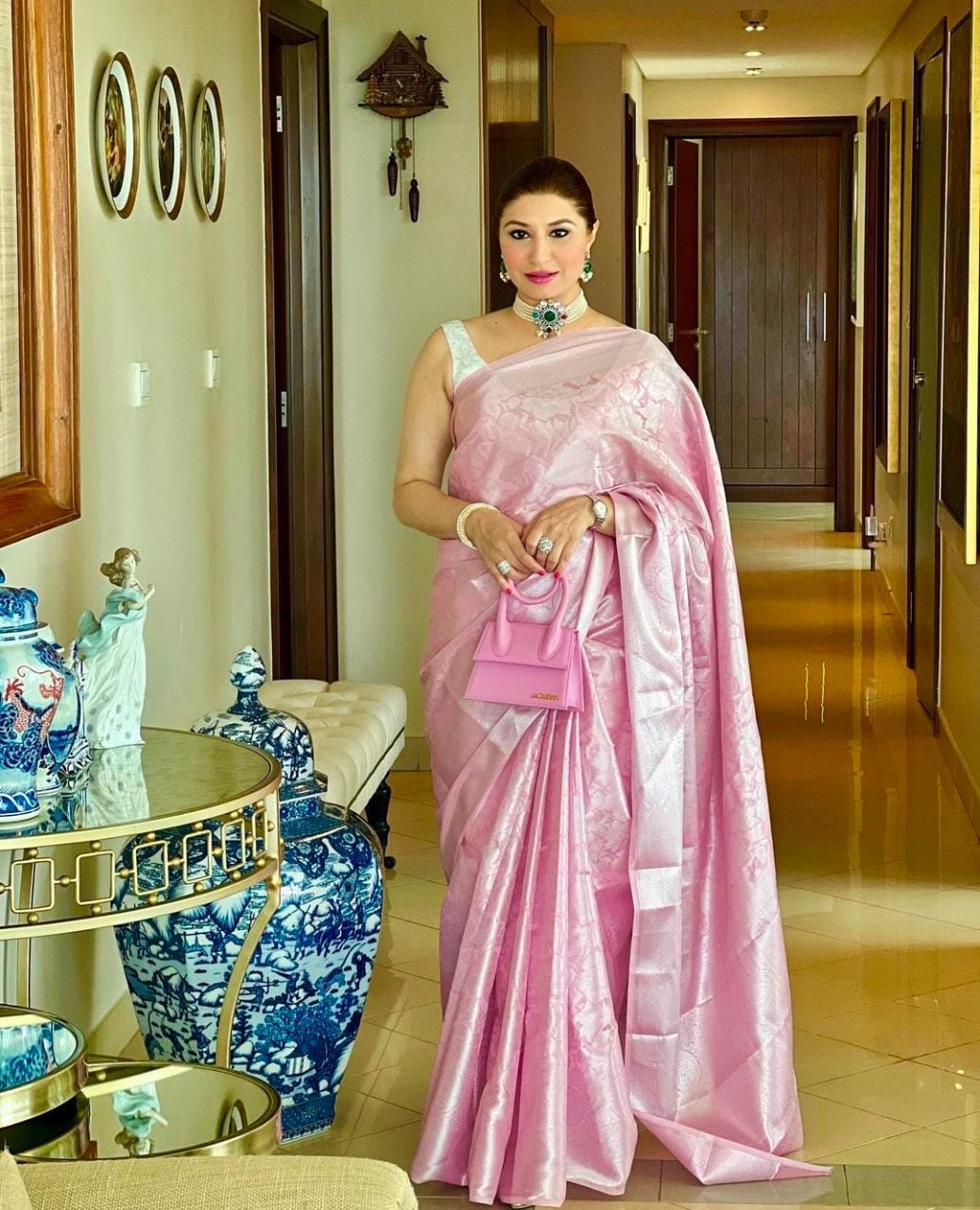 Glorious Baby Pink Color Soft Silver Jari Work Saree