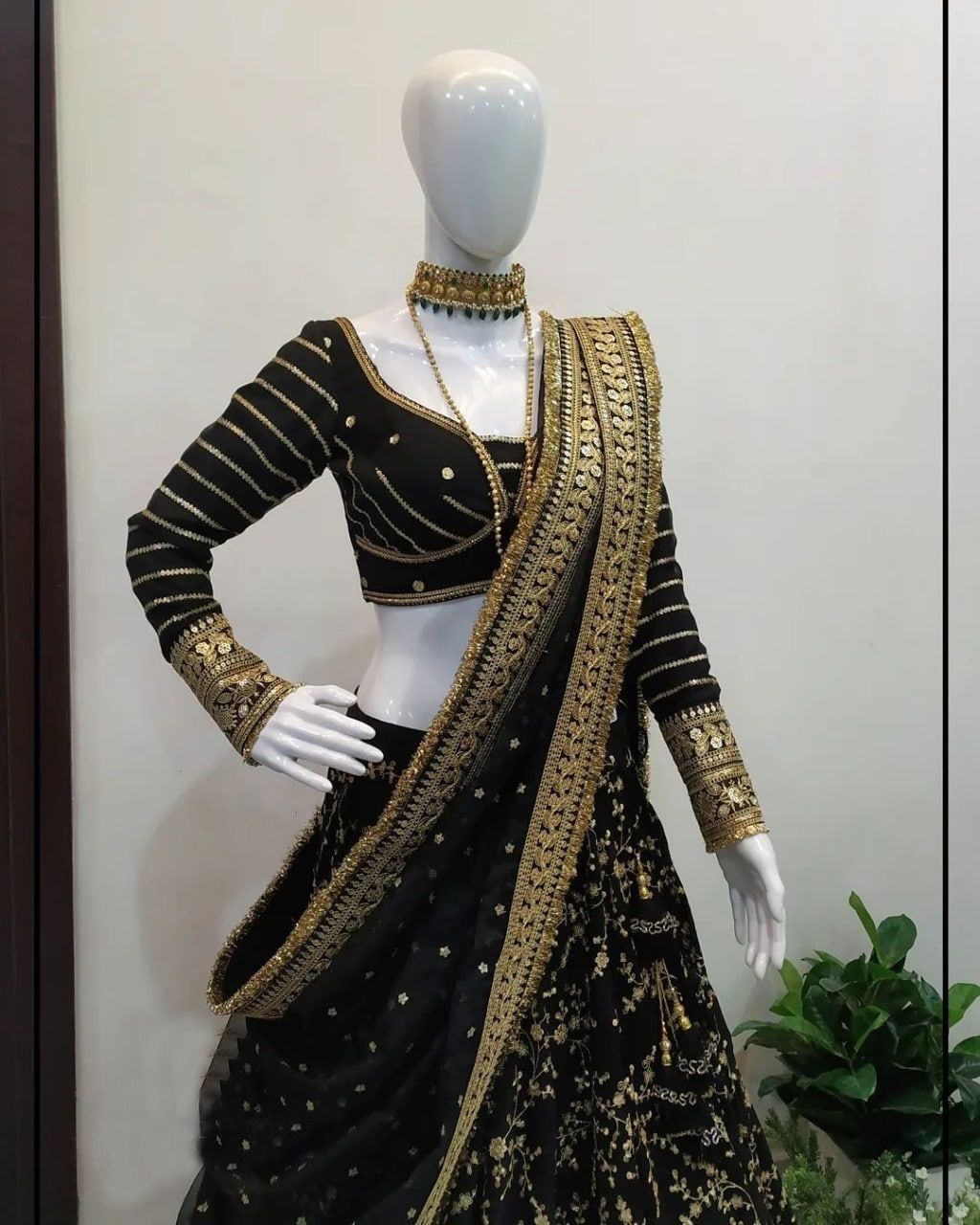 Stunning Black Color Embroidery Sequence Lehenga Choli