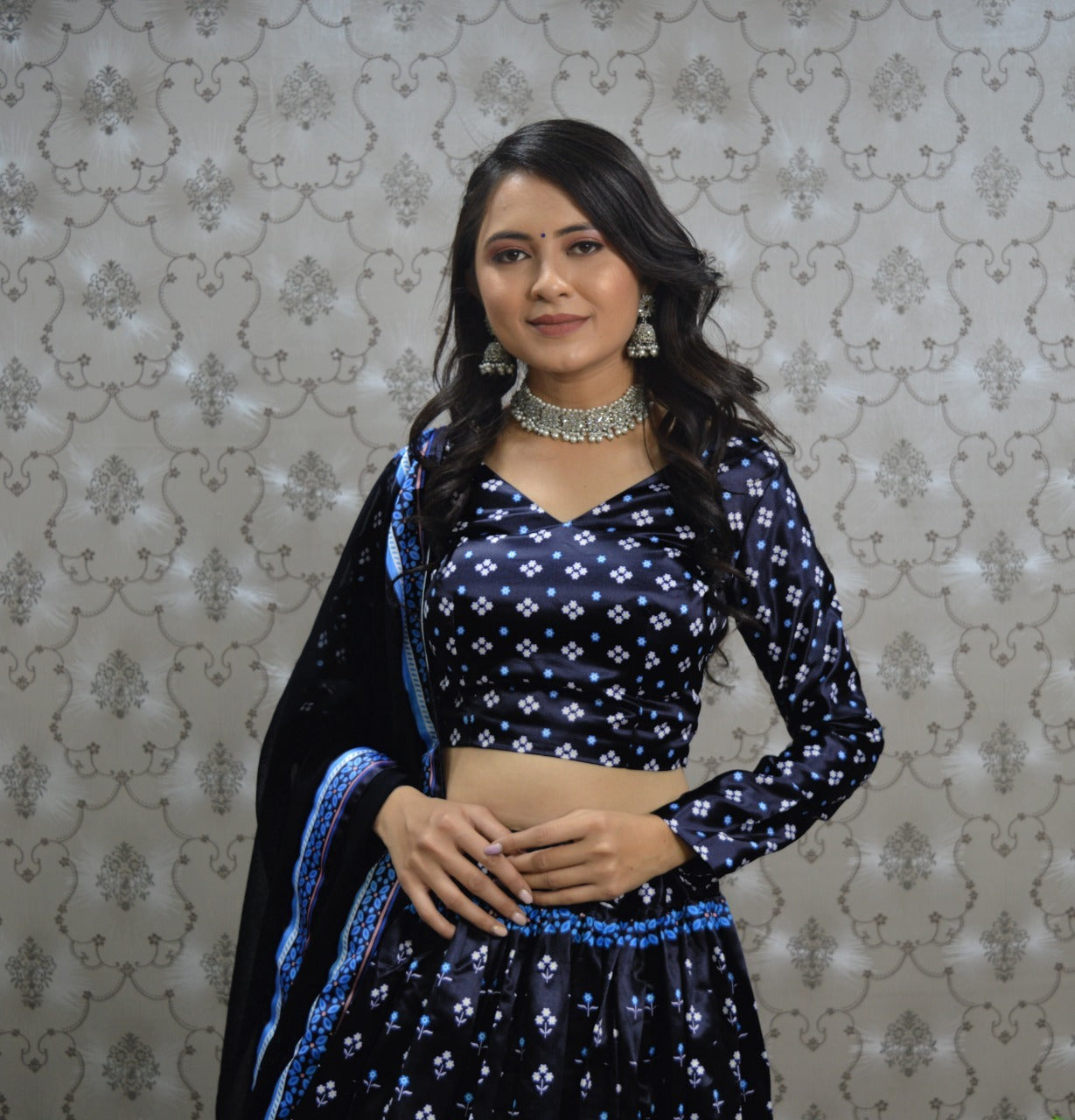 Pretty Navy Blue Color Digital Printed Lehenga Choli