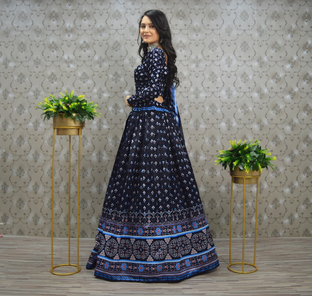 Pretty Navy Blue Color Digital Printed Lehenga Choli