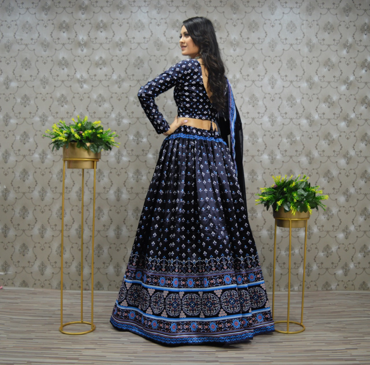 Pretty Navy Blue Color Digital Printed Lehenga Choli