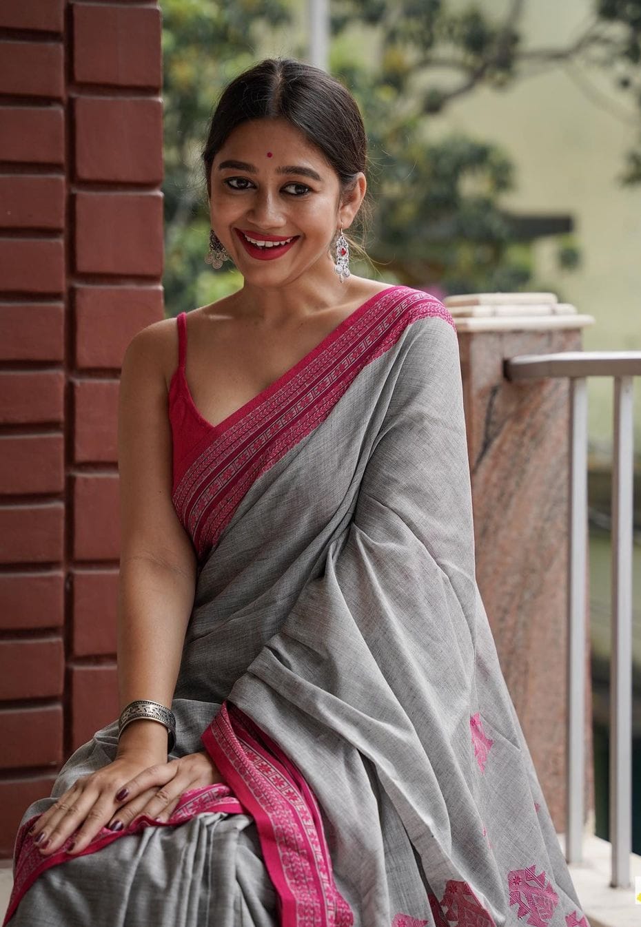 Grey silk saree with blouse 1507