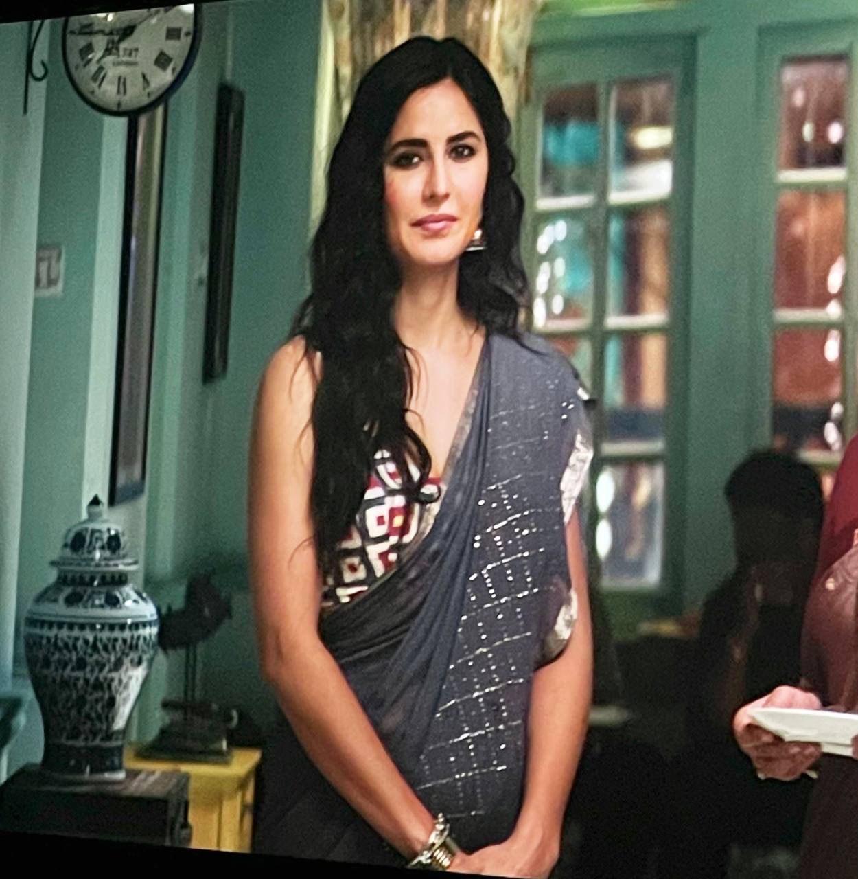 Bollywood Katrina Kaif Grey Color Sequence Saree
