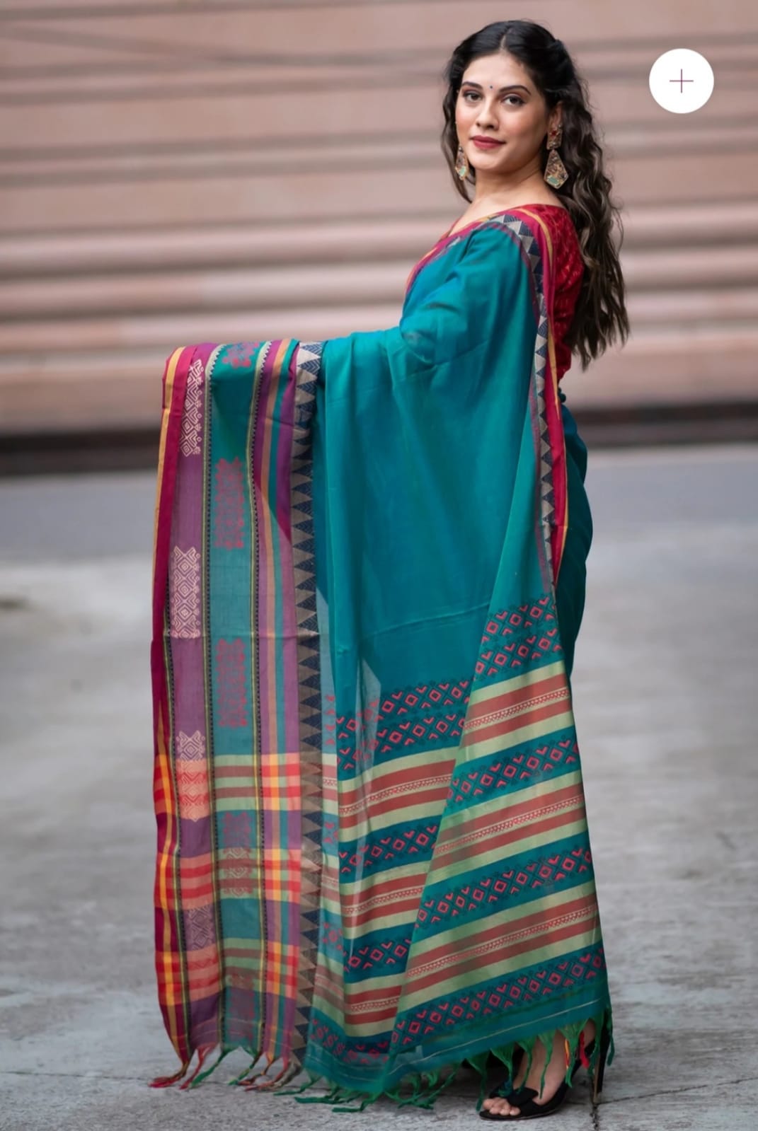 Teal Blue Ajrakh Print Cotton Silk Classy Saree