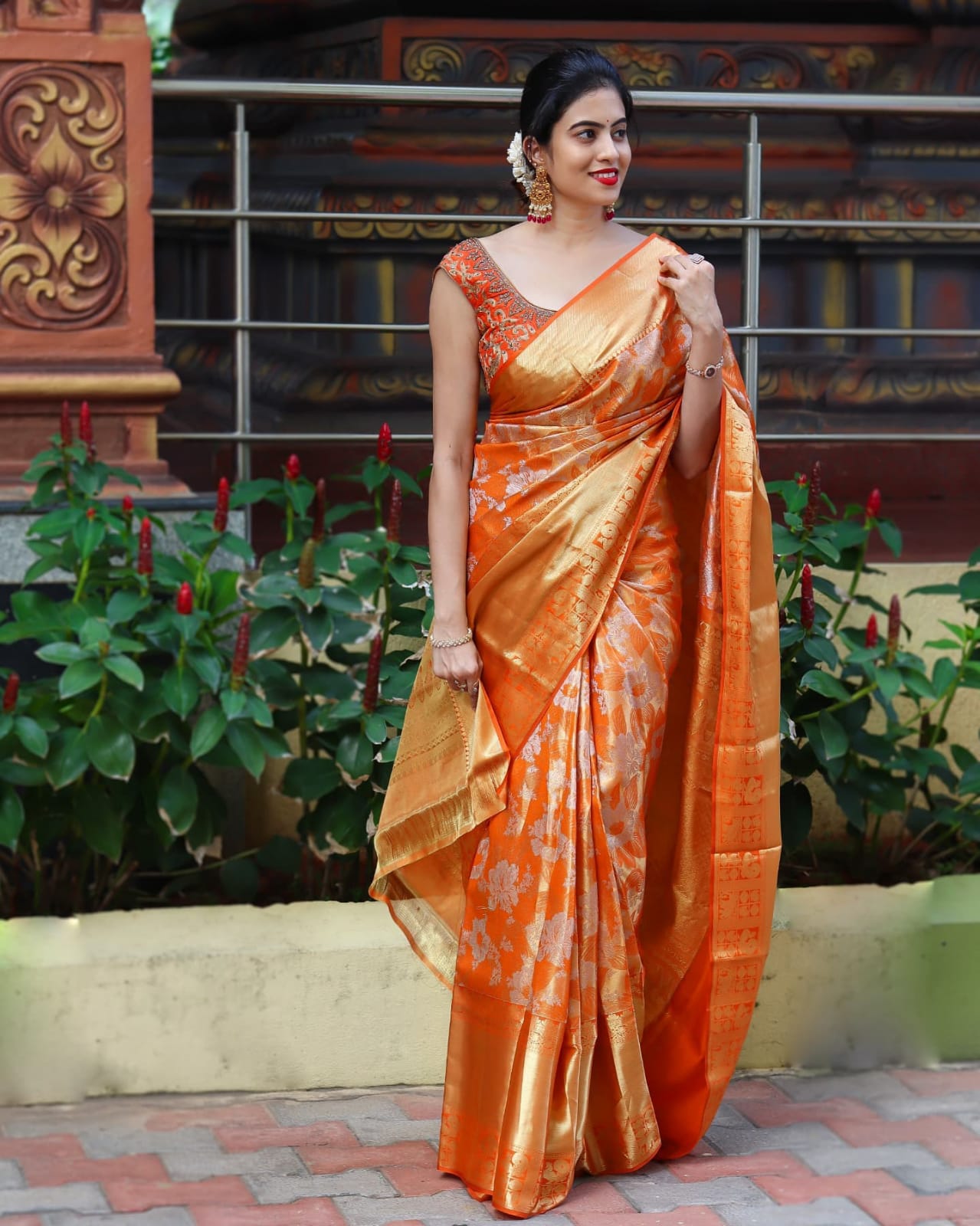 Function Wear Orange Color Soft Silver Jari Saree