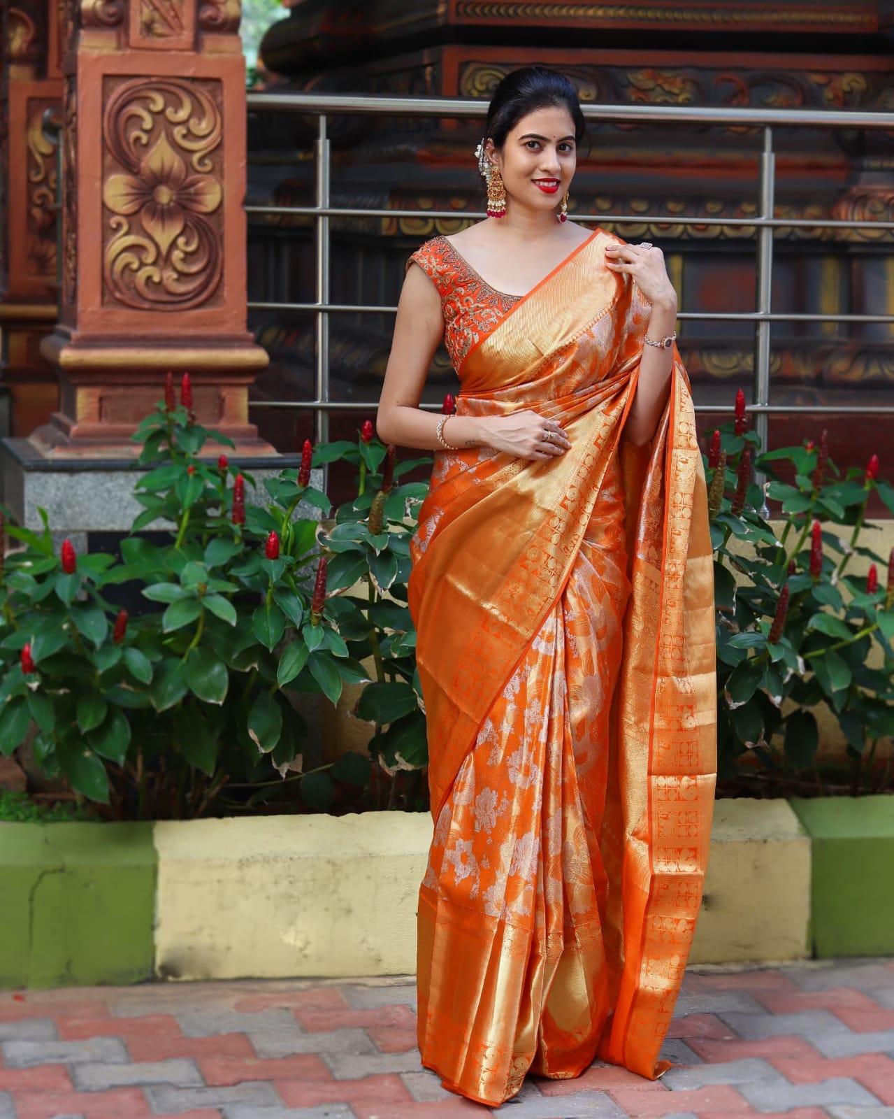 Function Wear Orange Color Soft Silver Jari Saree