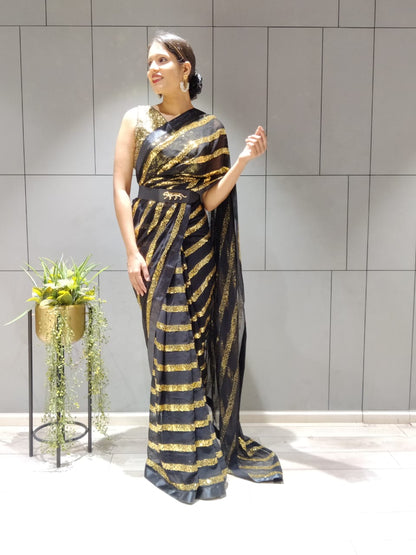 Black Color Ready To Wear Sequince Work  Saree